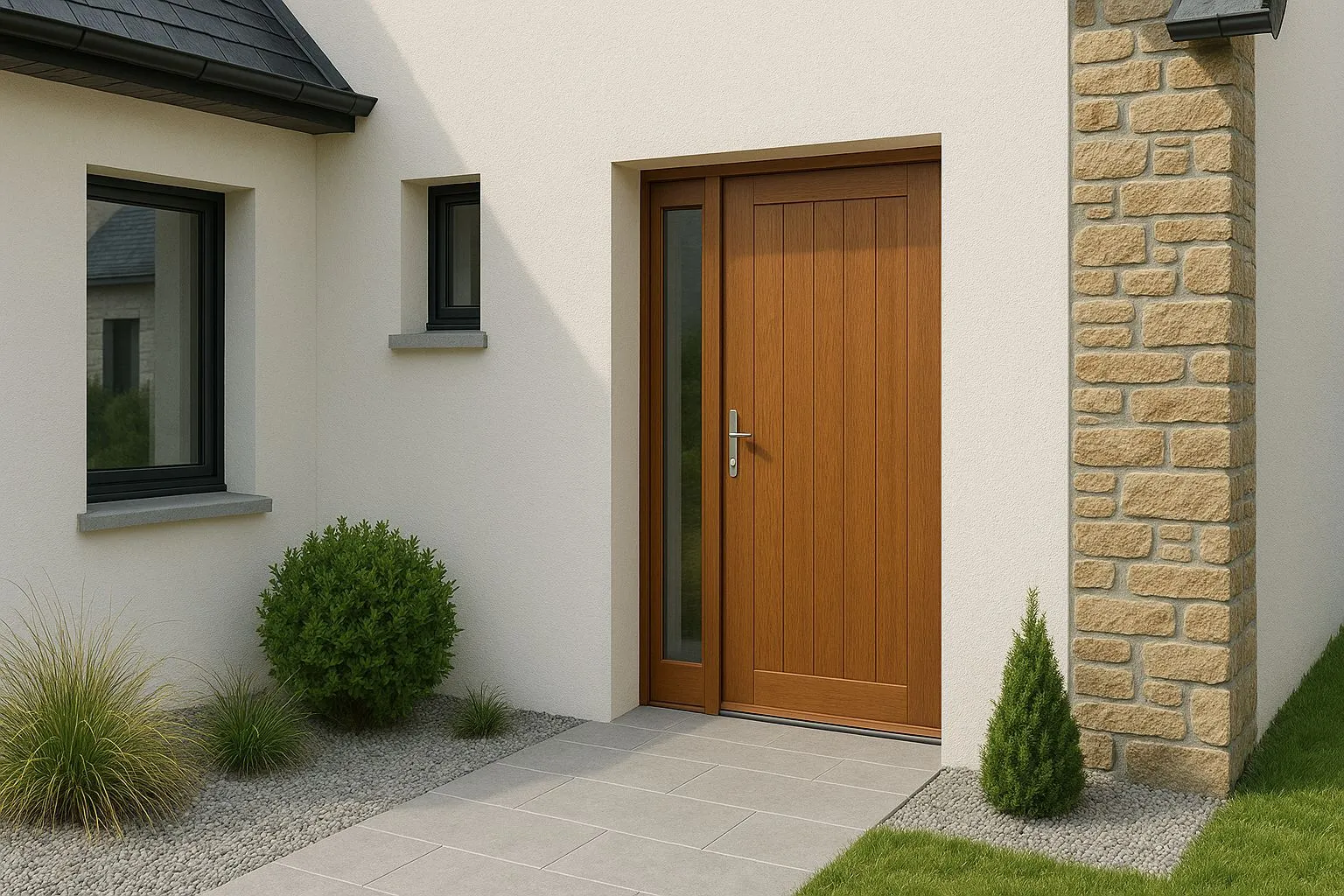 Porte d'entrée en bois , vente et pose sur Chateaugiron, Domloup, Rennes et le departement 35