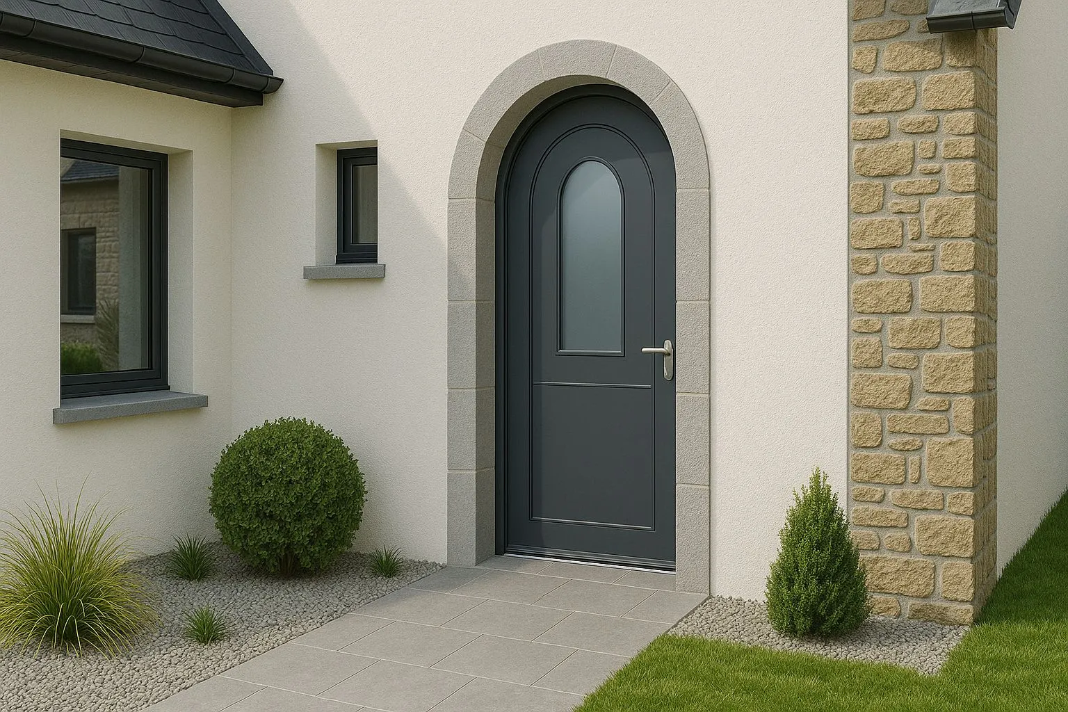 Porte d'entrée cintrée , vente et pose sur Chateaugiron, Domloup, Rennes et le departement 35