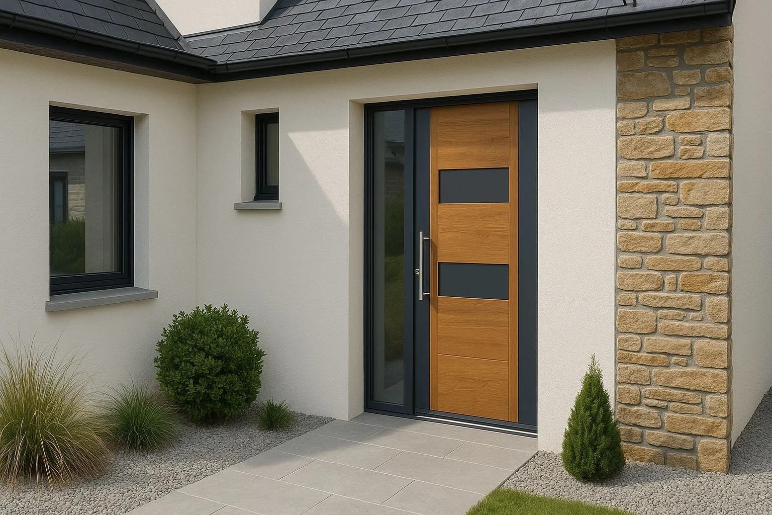 Vente et pose de Porte d'entrée mixte aluminium/bois sur Châteaugiron, Domloup, Rennes et sur le département d'Ille et Vilaine